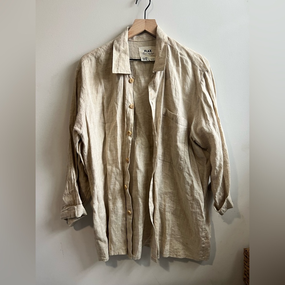 Flax Beige Linen Shirt Jacket